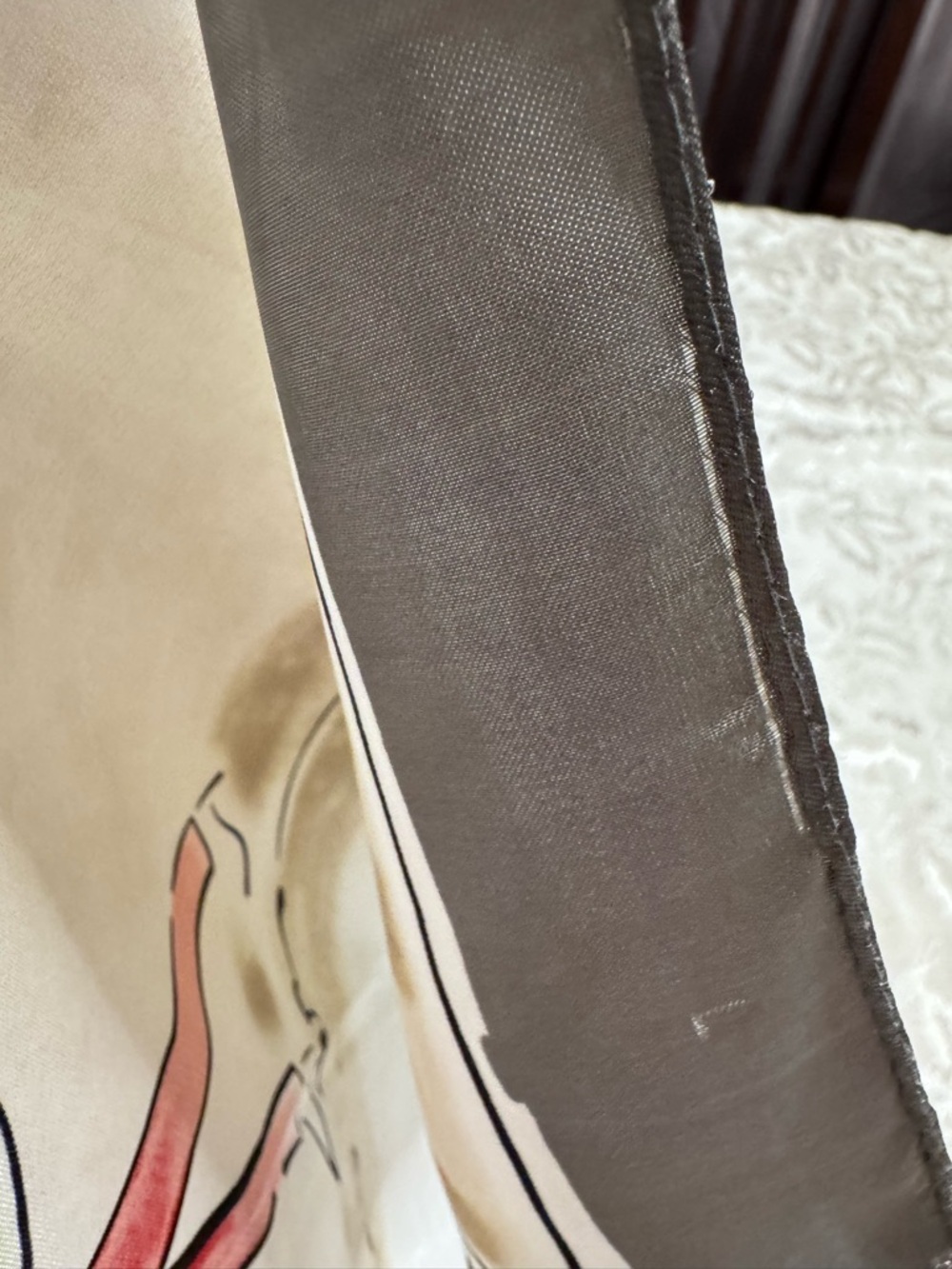 Moschino Gray and Cream Silk Scarf with Logo Tag - Picture 7 of 7